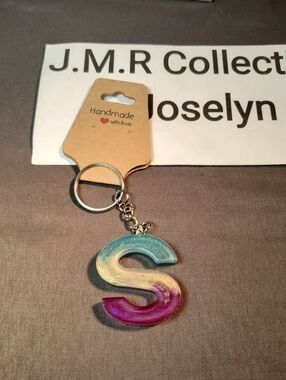 Handcrafted Resin 'S' Initial Keychain - Teal, Gold, and Purple Ombre Design 